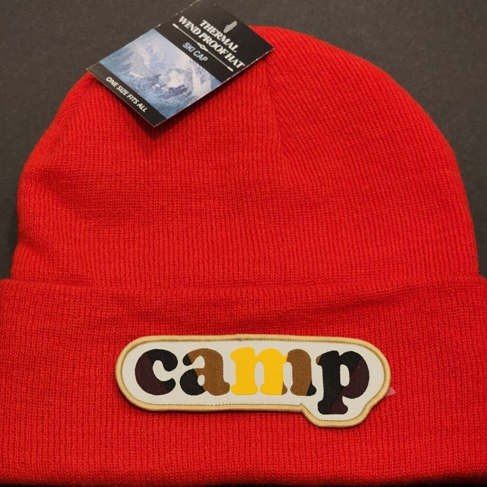 camp (camo) Knit Cuffed Beanie in Red
